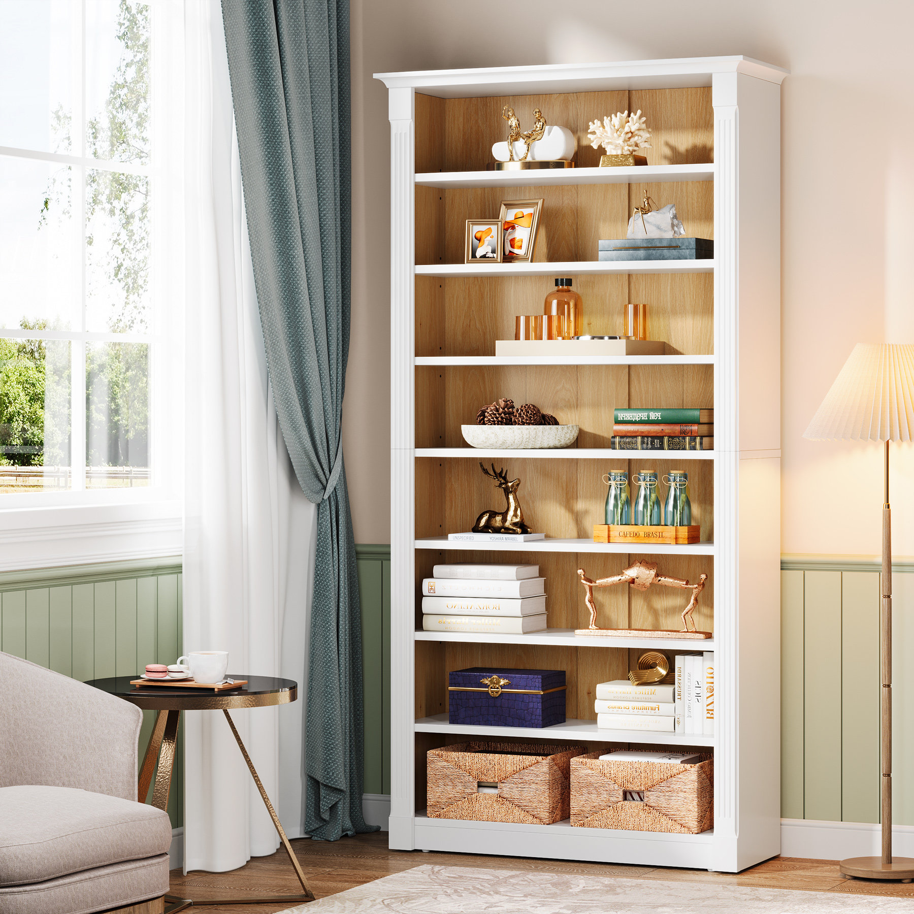 Winston Porter 8 Tier Rusa Bookcase, White Tall Bookshelf Winston Porter 8 Tier Rusa Bookcase, White Tall Bookshelf